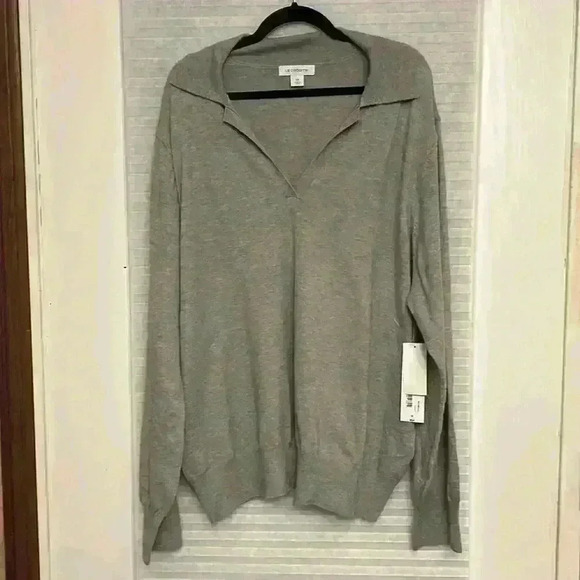NWT Liz Claiborne light weight grey sweater plus size 3x v neck - Picture 1 of 6